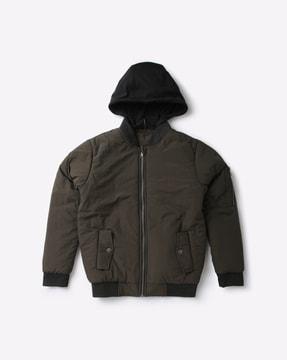 hooded bomber jacket with flap pockets