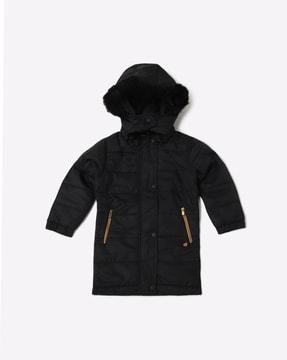 hooded parka jacket with zip pockets