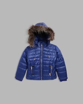 hooded puffer jacket with zip closure