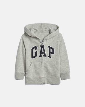 hooded pullover with zip-front closure