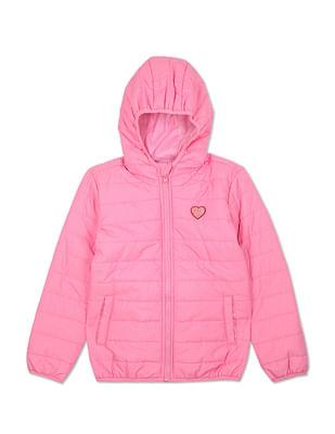 hooded solid puffer jacket