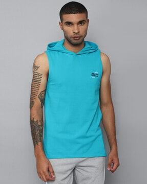 hooded vest with brand print