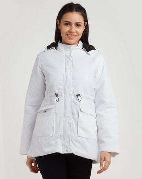 hooded biker jacket with flap pockets