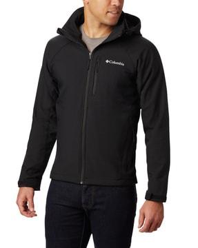 hooded bomber jacket with zip-front