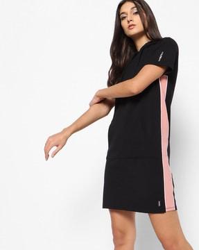 hooded dress with contrast panels