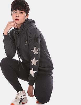 hooded foil printed sweatshirt