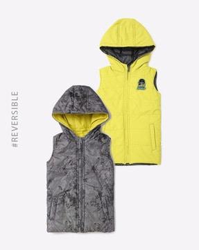 hooded gilet with placement applique