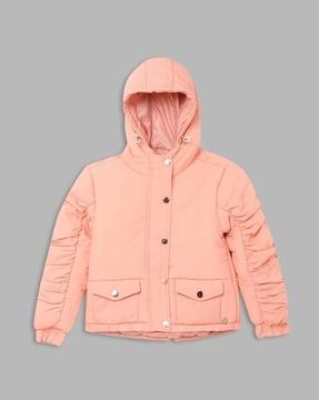 hooded jacket with flap pockets