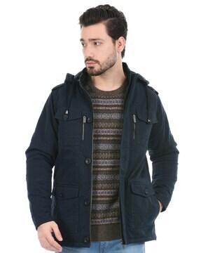 hooded jacket with patch pocket