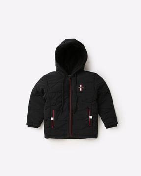 hooded jacket with zip closure