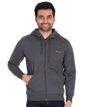 hooded jacket with zip-front closure