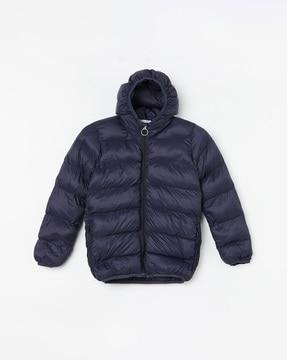 hooded jacket with zip-front closure