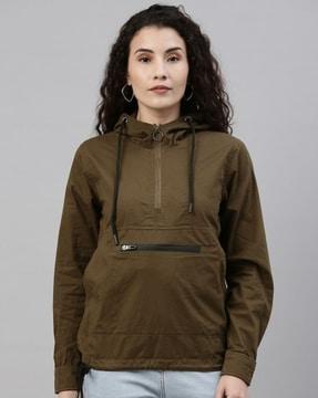 hooded jacket with zip pocket