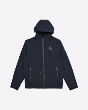 hooded jacket with zipper pockets