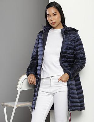 hooded longline puffer jacket