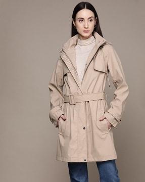 hooded parka coat with belt