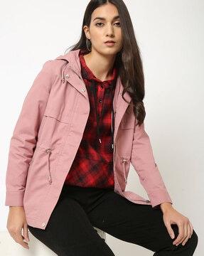 hooded parka jacket with slip pockets