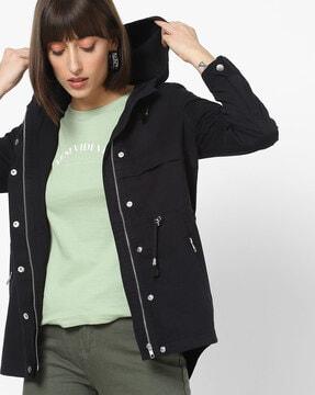 hooded parka jacket with slip pockets