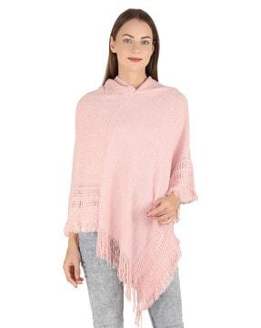 hooded poncho with lace hemline