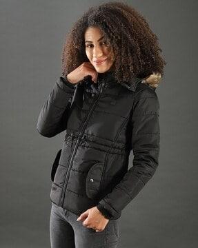 hooded puffer jacket with flap pockets