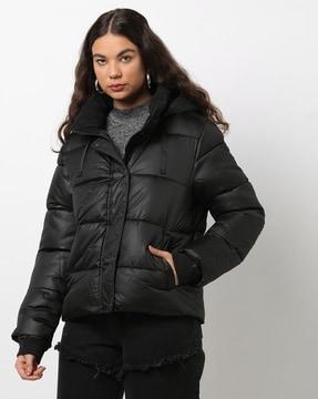 hooded puffer jacket with insert pockets