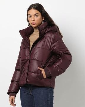 hooded puffer jacket with insert pockets