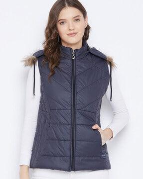 hooded puffer jacket with insert pockets