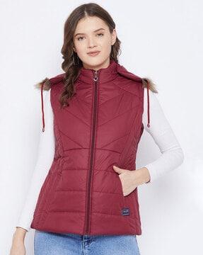 hooded puffer jacket with insert pockets