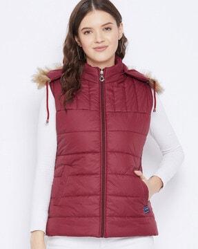 hooded puffer jacket with insert pockets