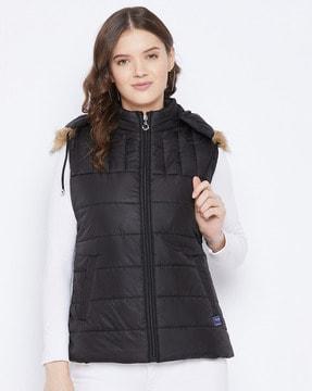 hooded puffer jacket with insert pockets