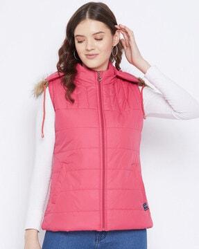 hooded puffer jacket with insert pockets