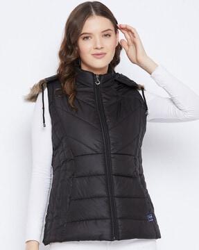 hooded puffer jacket with insert pockets