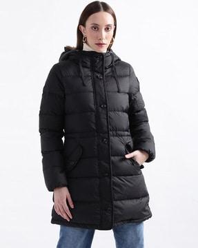 hooded puffer jacket with slip pockets