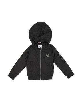 hooded quilted jacket with zip front
