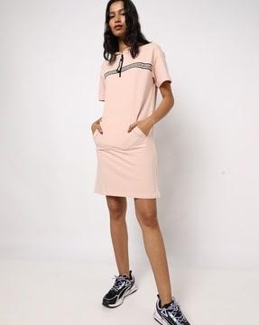 hooded shift dress with kangaroo pocket