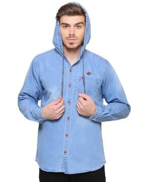 hooded slim fit shirt with patch pocket