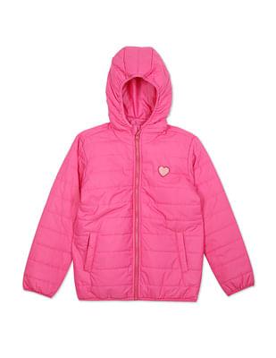 hooded solid puffer jacket