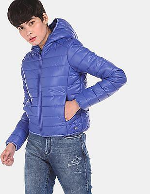 hooded solid puffer jacket