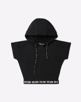 hooded t-shirt with extended sleeves