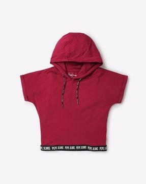 hooded t-shirt with extended sleeves