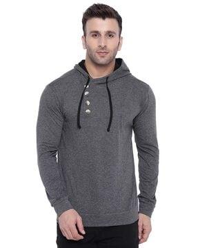 hooded t-shirt with mock buttons