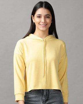 hooded top with ribbed hems