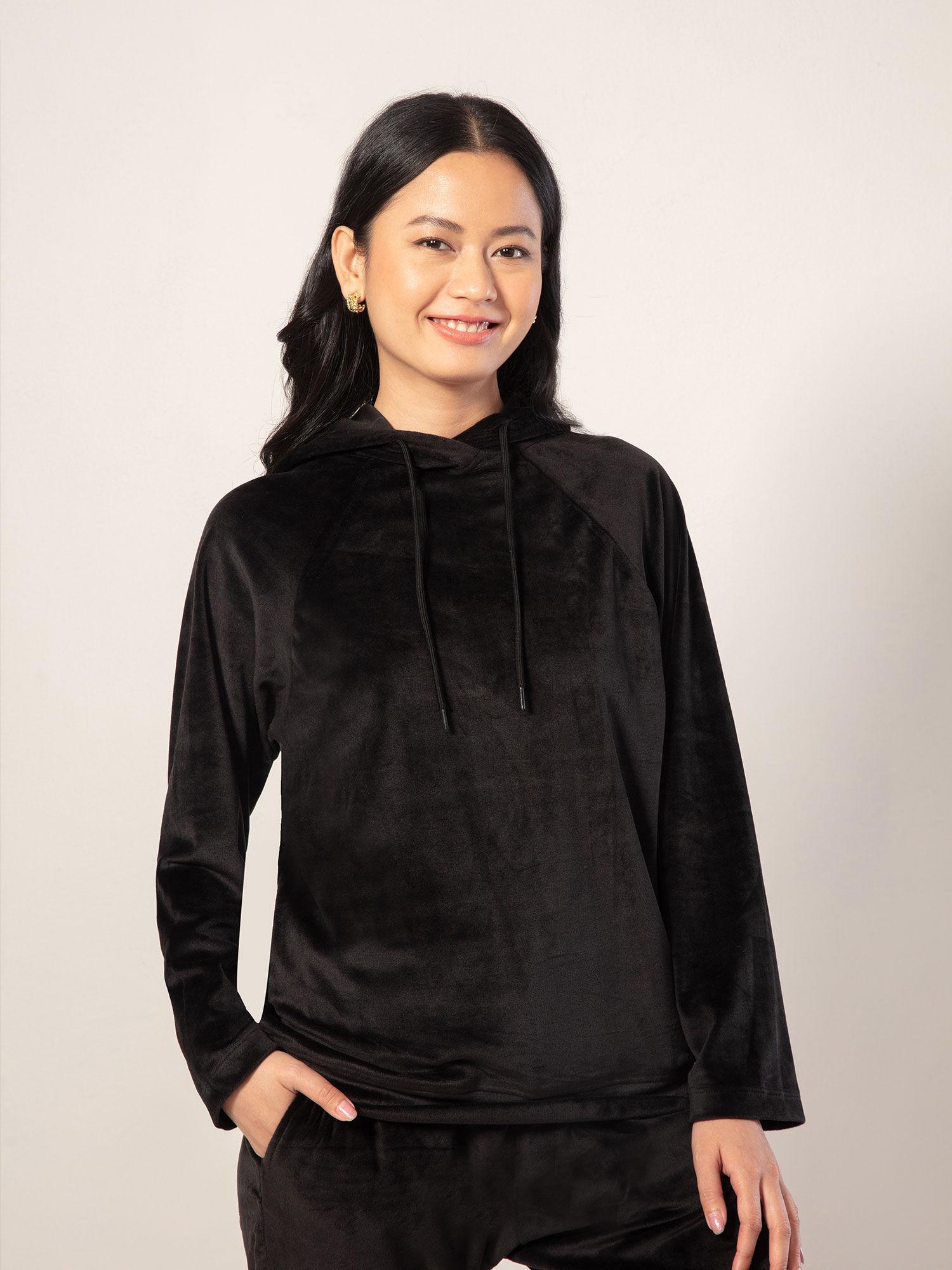 hooded velour sweatshirt - black nys052 black