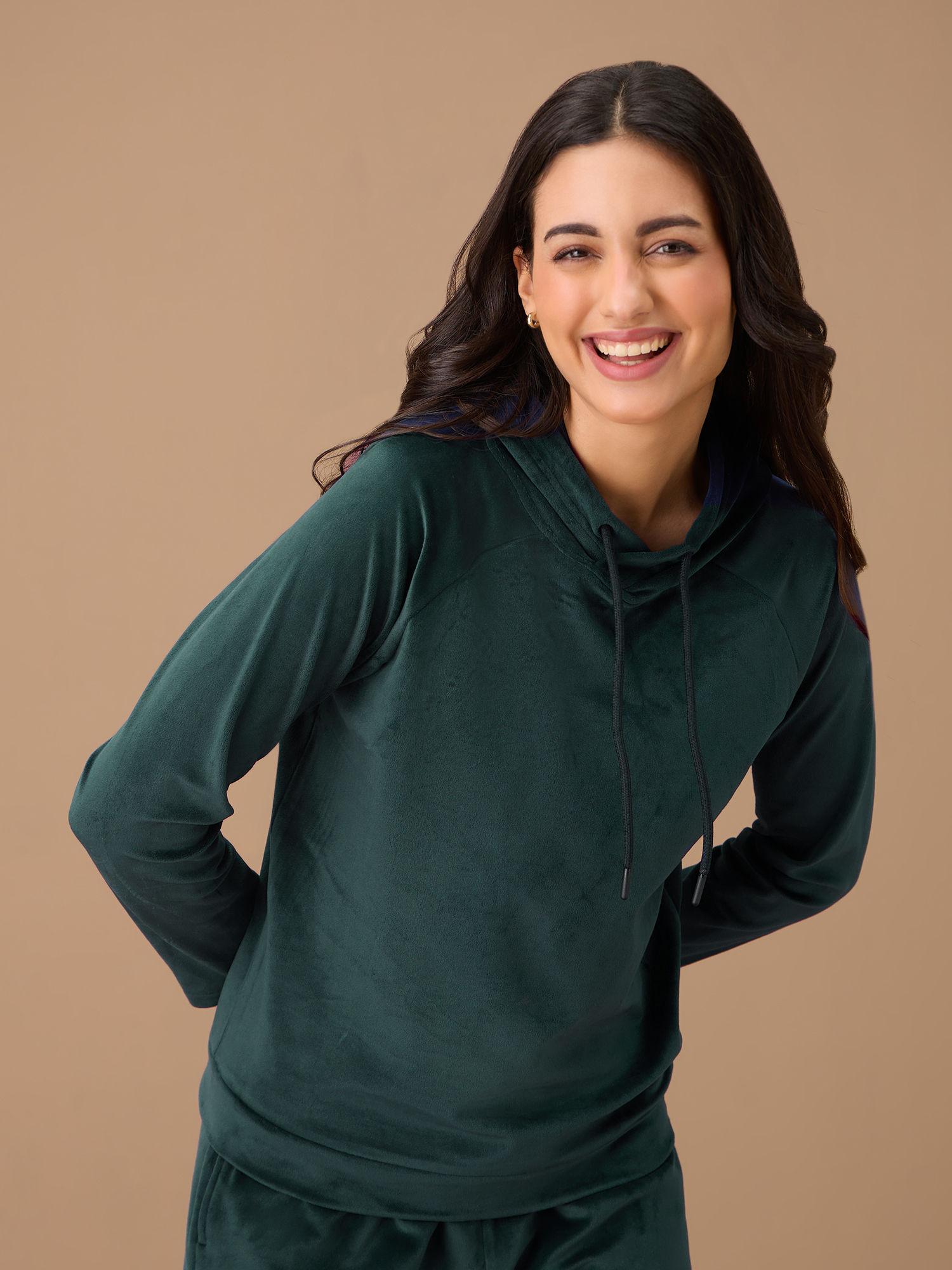 hooded velour sweatshirt - nys052 - green