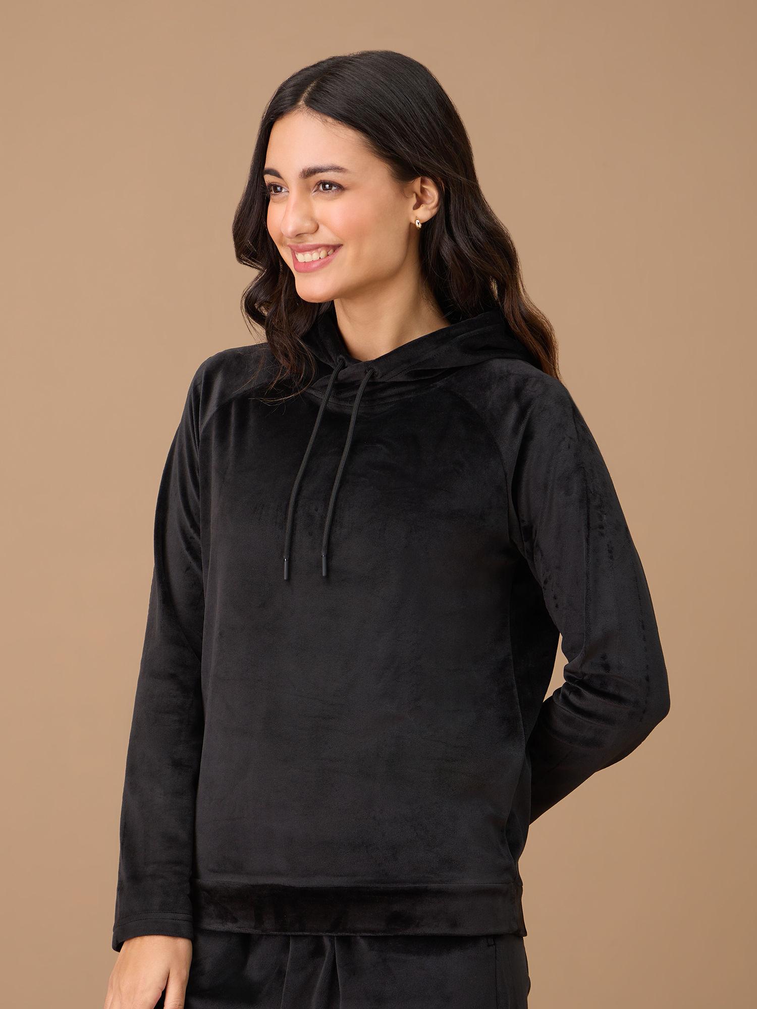 hooded velour sweatshirt - nys052 - jet black