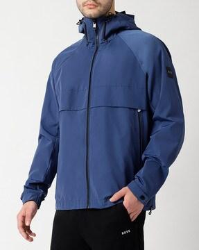 hooded zip-front jacket