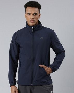 hooded zip-front jacket