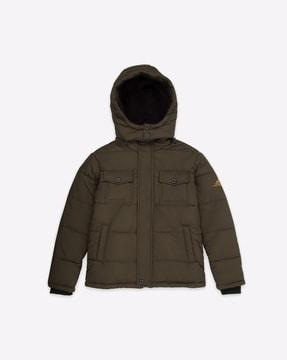 hooded zip-front puffer jacket