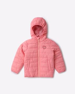 hooded zip-front puffer jacket