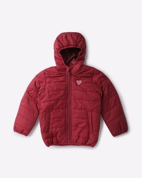 hooded zip-front puffer jacket